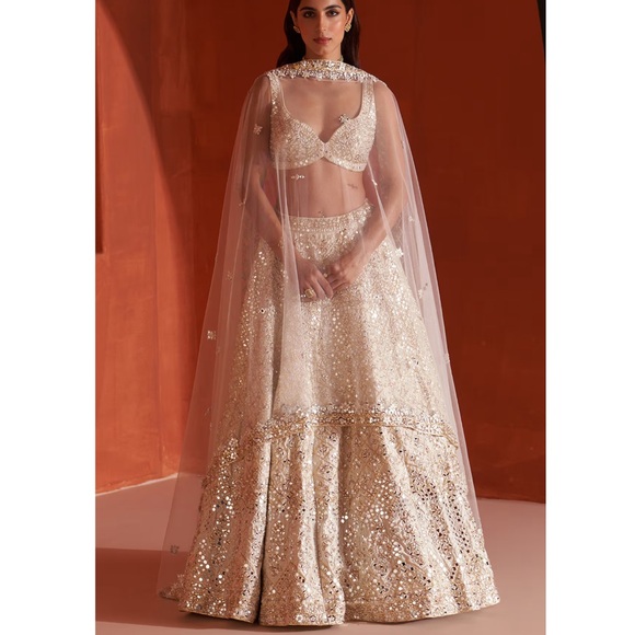 Angad Singh Ivory Raw Silk Embroidered Lehenga